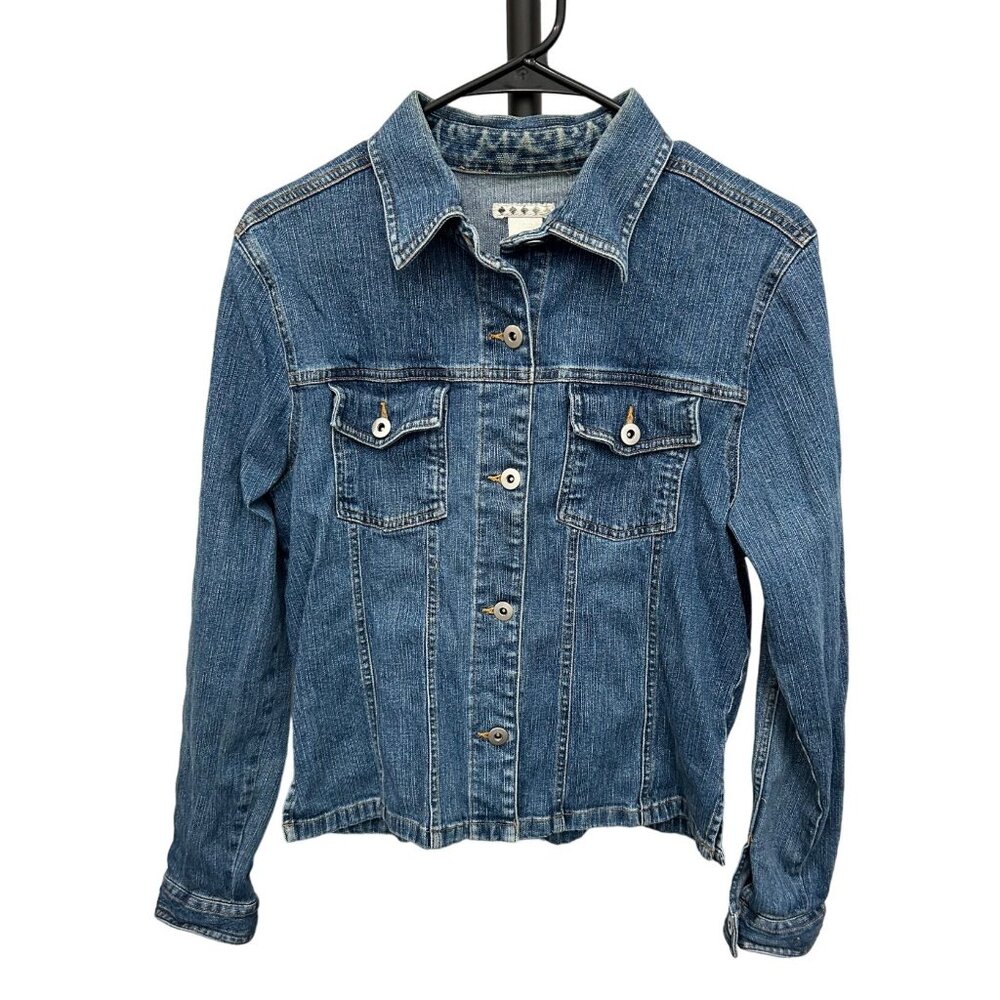 Five Diamonds Womens Blue Denim Button Up Jacket SZ Large